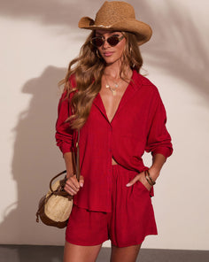 Veranda Muse Linen Blend Button Down Top