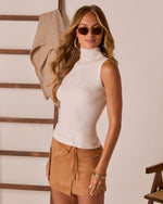 Ivory % Sheryl Ribbed Mock Neck Sweater Tank-3