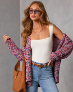 Purple Multi % Soft Energy Multi Color Open Front Cardigan-4