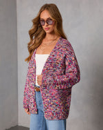 Purple Multi % Soft Energy Multi Color Open Front Cardigan-6