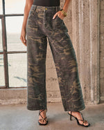 Polished Combat Rigid Straight Leg Camo Print Jeans