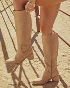 Sand % Maple Butter Faux Leather Knee High Riding Boot-1