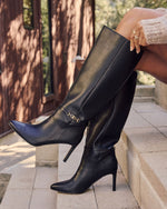 Black % Isobelle Vegan Leather Chain Accent Knee High Boots-3