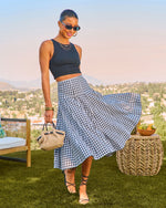 Coastal Picnic Cotton Gingham Print Midi Skirt