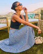 Coastal Picnic Cotton Gingham Print Midi Skirt
