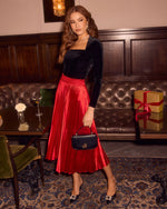 Red % Home To You Pleated Satin Midi Skirt-3