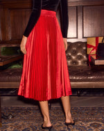 Red % Home To You Pleated Satin Midi Skirt-4