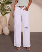 Lauraine Stretch Mid Rise Wide Leg Distressed Jeans