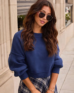 Navy % Elouise Cropped Crewneck Sweater-1