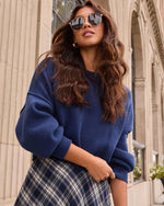 Navy % Elouise Cropped Crewneck Sweater-5