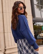 Navy % Elouise Cropped Crewneck Sweater-4