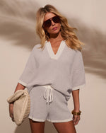 Grey Stripe % Cloud Nine Contrast Trim Knit Polo Top-5