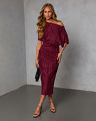 Ceyvan Off The Shoulder Plisse Maxi Dress