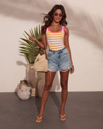 Yellow % Summer Drift Striped Contrast Trim Tank Top-2