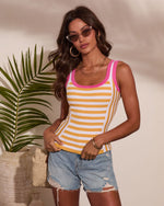 Yellow % Summer Drift Striped Contrast Trim Tank Top-5