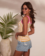 Yellow % Summer Drift Striped Contrast Trim Tank Top-4