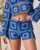 Blue Multi % Clio Geometric Crochet Cover Up Shorts-1