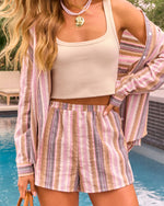 Golden Dusk Striped Linen Shorts