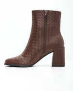 Brown % Chanie Woven Leather Booties-3