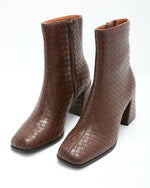 Brown % Chanie Woven Leather Booties-2