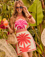 Izela Tropical Palm Halter Neck Mini Dress