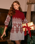 Red Multi % Nelma Abstract Mockneck Sweater Dress-1