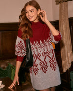 Red Multi % Nelma Abstract Mockneck Sweater Dress-3