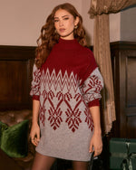 Red Multi % Nelma Abstract Mockneck Sweater Dress-6