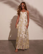 White/Gold % Renah Halter Floral Maxi Dress-1