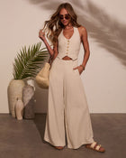 Oatmeal % Katelyn Linen Vested Jumpsuit-1