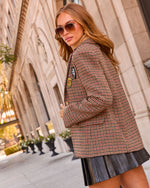 Charlie Vintage Crest Patch Houndstooth Plaid Blazer
