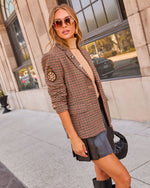 Charlie Vintage Crest Patch Houndstooth Plaid Blazer