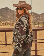 Harvested Dreams Aztec Print Fringe Trim Cardigan