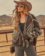 Harvested Dreams Aztec Print Fringe Trim Cardigan