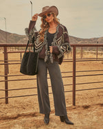 Harvested Dreams Aztec Print Fringe Trim Cardigan