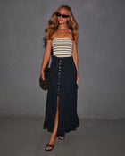 Black % Serves Up Tie Waist Button Down Maxi Skirt-1