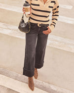 Black Wash % Stylist Stretch Wide Cuffed Jeans-5