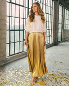 Gold % Maxeen Pleated Metallic Maxi Skirt-1