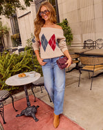 Orchard Drive Off the Shoulder Argyle Sweater
