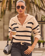 Tan % Oakley Cotton Striped Knit Pullover Sweater-2