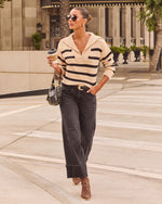 Tan % Oakley Cotton Striped Knit Pullover Sweater-5