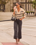 Tan % Oakley Cotton Striped Knit Pullover Sweater-1