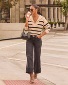 Tan % Oakley Cotton Striped Knit Pullover Sweater-1