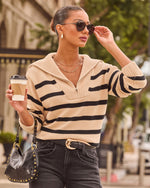 Tan % Oakley Cotton Striped Knit Pullover Sweater-3