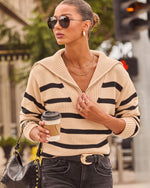 Tan % Oakley Cotton Striped Knit Pullover Sweater-6