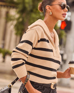 Tan % Oakley Cotton Striped Knit Pullover Sweater-4