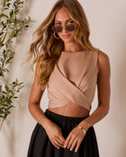 Tan % Christien Surplice Hem Crop Top-1