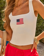 Freedom Sky Embroidered American Flag Graphic Tank Top