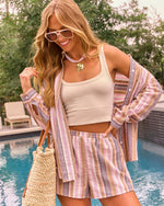 Golden Dusk Striped Button Down Top