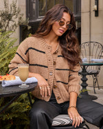 Camel/Black % Clement Button Down Cardigan-3